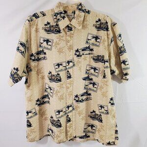 Kocal Men’s Island Hawaiian VTG Cars Print Button Down Cotton Shirt – Size Large